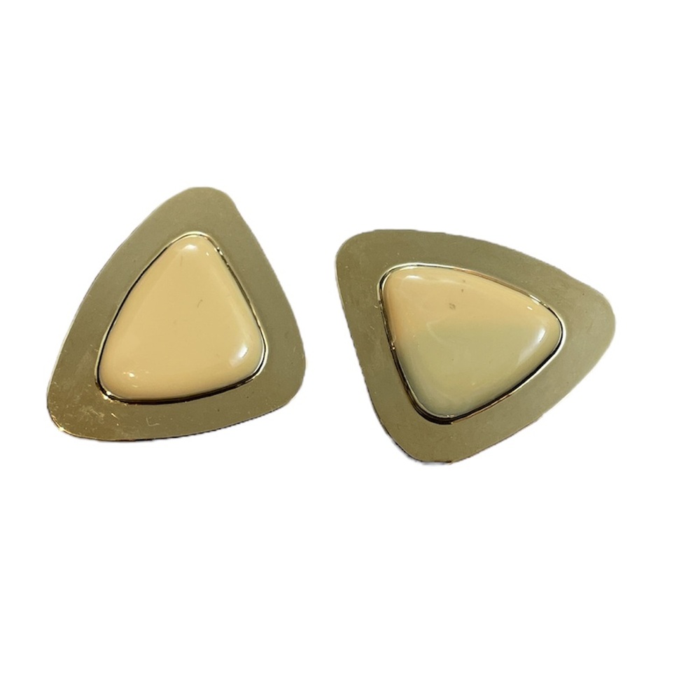L. Bott Cream Enamel and Gold Tone Triangle Stud Earrings